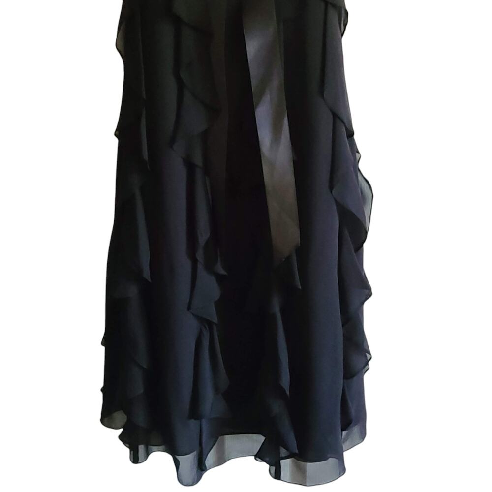 Adrianna Papell Black Halter Ruffle Midi Dress with Rhinestone Brooch - Picture 6 of 11